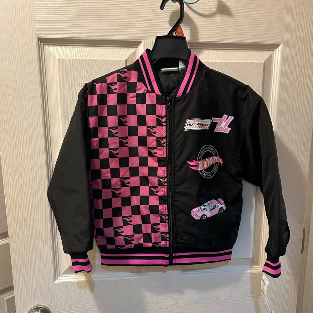 Hot Wheels Size 7/8 Girl’s Black & Pink Jacket Coat Racing Team Mattel NWT